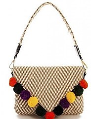 FASHION POMPOM STYLISH CLUTCH WITH TWO STRAPS