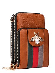 Queen-Bee Multi-Compartment Stripe Cell Phone - Crossbody Bag