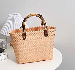 Bamboo Handle Designer Natural Straw Shopper