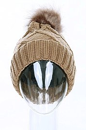 Pack of 12 (pieces) Assorted Fur Lining Pompom Cable Beanies