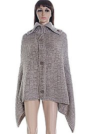Stylish Button Accent Knitted Poncho FM-SCHAL3012