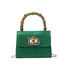 BAMBOO HANDLE CROC PATTERN MINI BAG