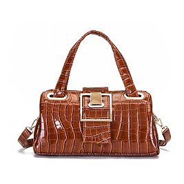CROCODILE PRINT SMOOTH LEATHER TURN LOCK SATCHEL