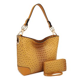 2-in-1 Ostrich Croc Bucket Bag