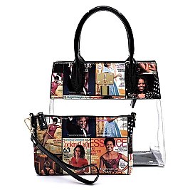 2 In 1 Magazine Cover Collage Padlock Satchel