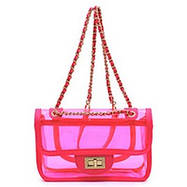 See Thru Twist Lock Neon 2-in-1 Satchel Crossbody Bag