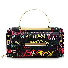 Graffiti Print Round Top Handle Crossbody Bag Clutch Wallet