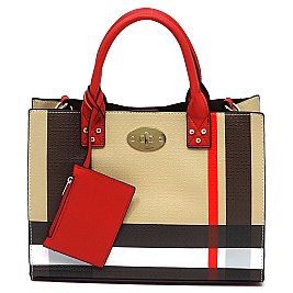 3-in-1 Classic Plaid Check Printed Satchel