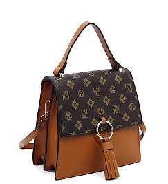 CM Monogram Ring Tassel Flap Crossbody Satchel