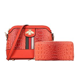 2-in-1 Queen Bee Stripe Crocodile Cross-Body Set
