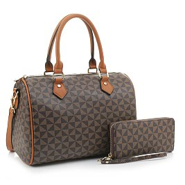 2-in-1 Geometric Monogram Boston Bag Set