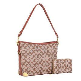 2-in-1 Side Ring Hooked Single Strap Oval Print Bucket / Hobo Bag Set