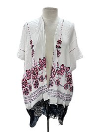 Fashionable Embroidery &  Fringed Kimono
