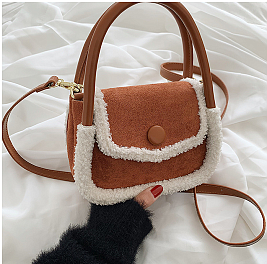 Suede Fur Accent Satchel - Cross-Body Bag