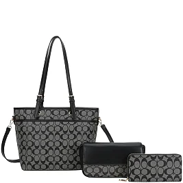 black 3-in-1 Oval Monogram Handbag / Crossbody Wallet Set