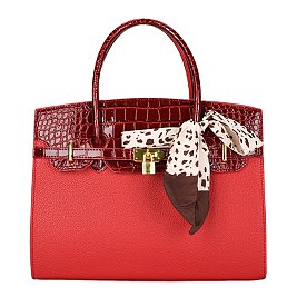 Large Size Scarfed Croc Combo Satchel Handbag