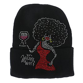 BLACK QUEEN CUFFED RIBBED BEANIE