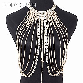 Stylish LARGE CRYSTAL NECKLACE WITH TASSELS Iconic Bodychain