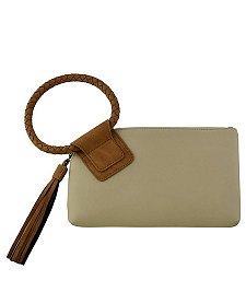 Suede Cuff Handle Tassel Wristlet Clutch