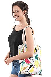 MULTI FRUITS PRINT CANVAS TOTE BAG