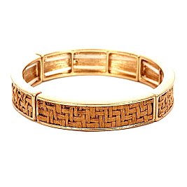 Metal Frame Straw Accent Elastic Bracelet