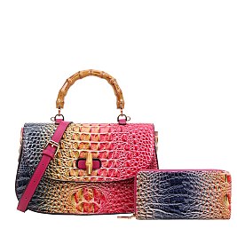 2 in 1 Large Crocodile Twist Lock Tie-dyed Satchel Wallet Set