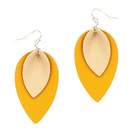Stylish 2-Tone Layered Leaf Shape Leather Earrings MH-CE1734