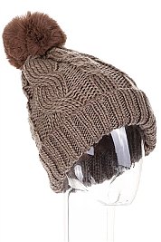 PACK OF 12 CLASSIC FUR LINED POMPOM CROCHET BEANIES