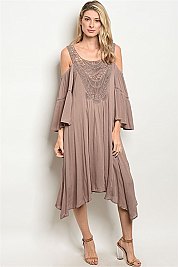 Drop Bell Sleeves Laced Top Midi Dress - Pack of 6 Pieces