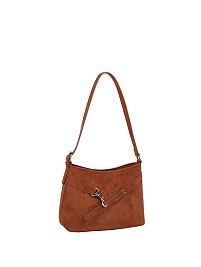 Faux Suede Belted Shoulder Bag