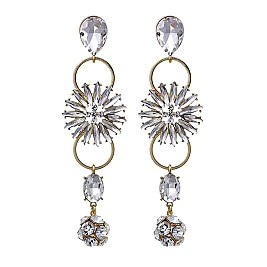 Fashionable Dangly Flower Rhinestone Earring SLE0762