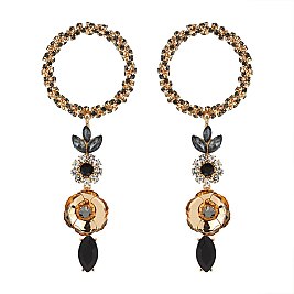 FASHIONABLE ROUND EARRING W/ FLOWER DROP SLE1907