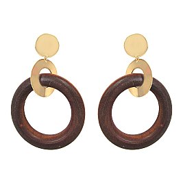 WOOD HOOP METAL EARRING
