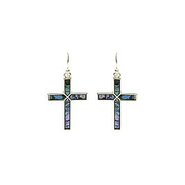 ABALONE CROSS FISH HOOK EARRING