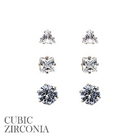 Fashion Cubic Zirconia tr5/rd5/sq7mm 3pair card