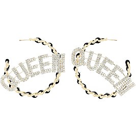 STYLISH CRYSTAL QUEEN CHAIN HOOP EARRINGS