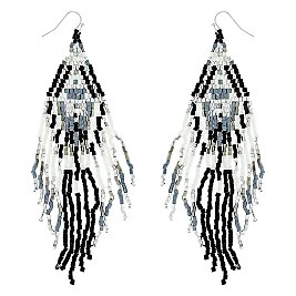WESTERN NATIVE AMERICAN SEED BEAD FRINGE EARRINGS