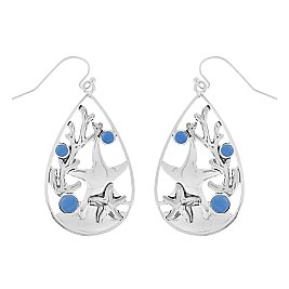 ALLURING SEA LIFE CORAL REEF STARFISH CUTOUT EARRINGS