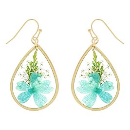 NATURAL DRIED FLOWER TEARDROP EARRINGS RESIN FLORAL JEWELRY