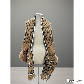 Winter Warm Monogram Quality Shawl Cape With Fur