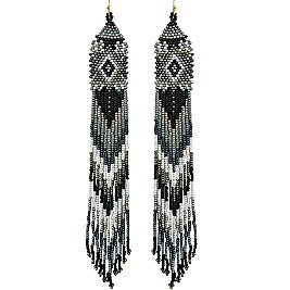 Native American Colorful Long Drop Cascading Tassel Bead Earrings