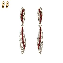 2-TONE RHINESTONES DROP CLIP EARRINGS