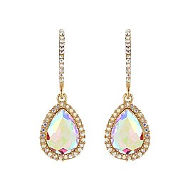 FASHIONABLE DANGLY TEARDROP GEM W/ RHINESTONE EARRING SLEQ184