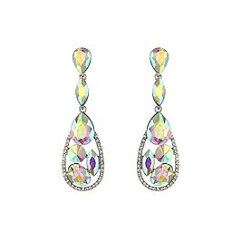 FASHIONABLE LONG POST RHINESTONE EARRING W/ GEMS SLEQ576