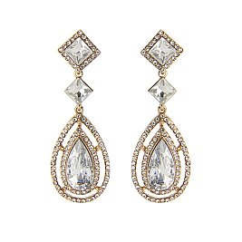 FASHIONABLE DOUBLE DROP RHINESTONE EARRINGS W/ GEMS SLEQ585
