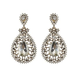 FASHIONABLE RHINESTONE EARRING W/ LARGE GEM IN CENTER SLEQ610