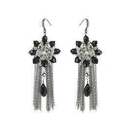 Trendy Handmade Beaded Burst With Dangly Chain And Bead Fishhook Earrings SLER0082