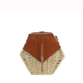 Fashion Flap Straw Hexagon Crossbody Bag
