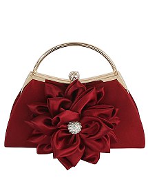 Satin Flower Frame Handle Clutch Evening Bag
