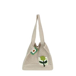 Floral Patch Knit Shoulder Bag Tote